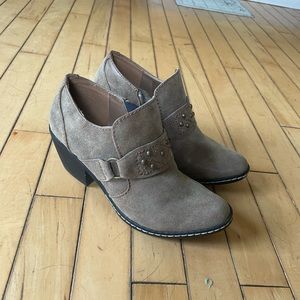 Suede Taupe Ankle Booties with Stud Strap